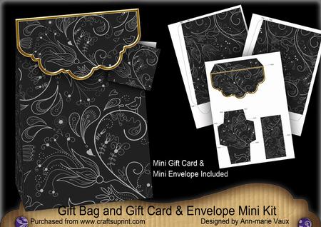 Black Floral Lace Gift Bag Mini Kit & Gift Card & Envelope