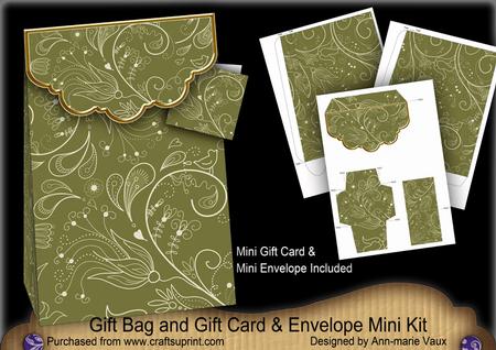Olive Floral Lace Gift Bag Mini Kit & Gift Card & Envelope