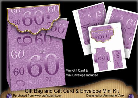 Lilac Birthday 60 Gift Bag Mini Kit & Gift Card & Envelope