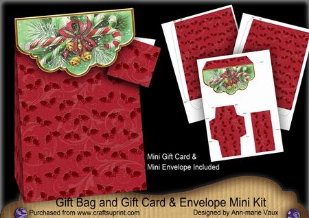 Red Candy Cane Gift Bag Mini Kit & Gift Card & Envelope