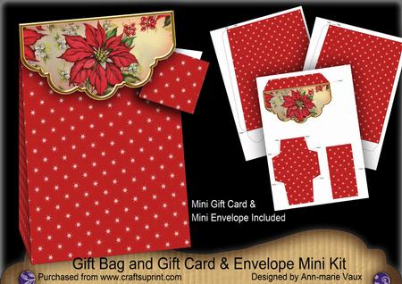 Red Poinsettia Snow Gift Bag Mini Kit & Gift Card & Envelope