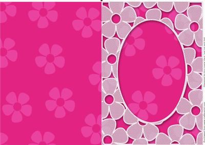 Cerise Lace Daisy Oval Frame Blank Card