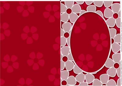 Deep Red Lace Daisy Oval Frame Blank Card