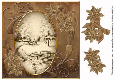 Vintage Tea Snowscene 8in Swirl Decoupage Topper