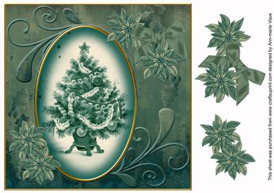 Teal Tree 8in Swirl Decoupage Topper