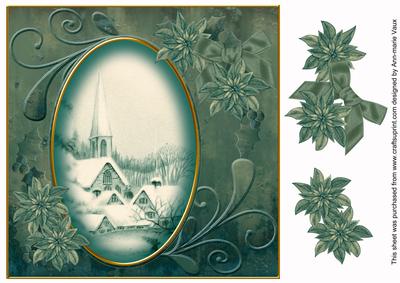 Teal Ice Church 8in Swirl Decoupage Topper