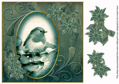 Dusky Teal Robin 8in Swirl Decoupage Topper