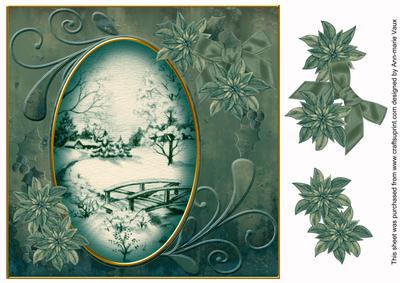 Dusky Teal Snowscene 8in Swirl Decoupage Topper