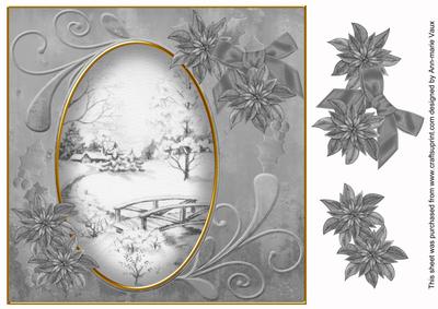 Silver Snowscene 8in Swirl Decoupage Topper