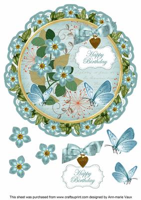 Teal Fmk Happy Birthday 8in Doily Decoupage Topper