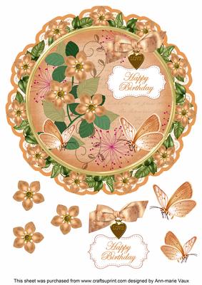 Peach Fmk Happy Birthday 8in Doily Decoupage Topper