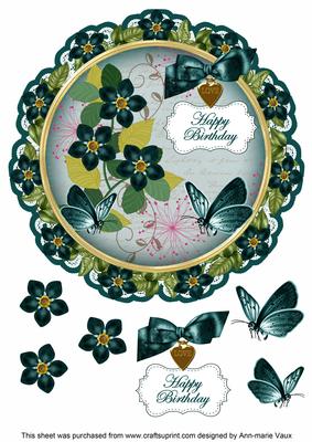 Peacock Fmk Happy Birthday 8in Doily Decoupage Topper