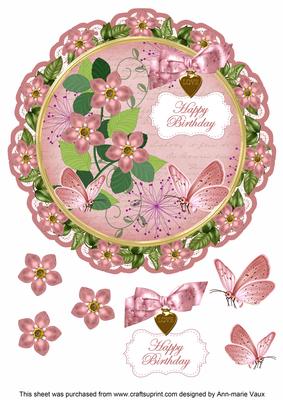 Pink Fmk Happy Birthday 8in Doily Decoupage Topper