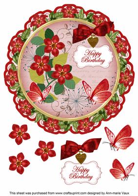 Red Fmk Happy Birthday 8in Doily Decoupage Topper