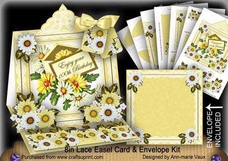 Daisy Happy 100th Lace Top Easel Card & Envelope Kit