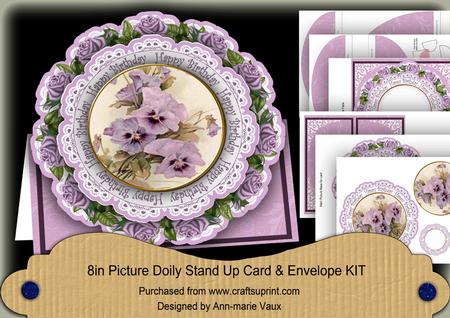 Pansies Happy Birthday 3D Picture Doily Card & Envelope Kit