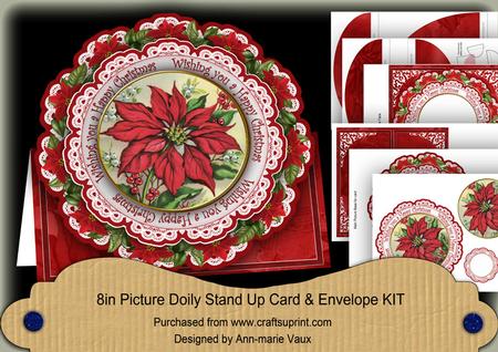 Poinsettia Christmas 3D Picture Doily Card & Envelope Kit