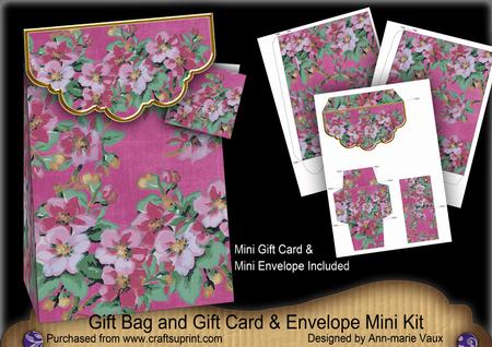Cerise Big Blossom Gift Bag Mini Kit, Gift Card & Envelope
