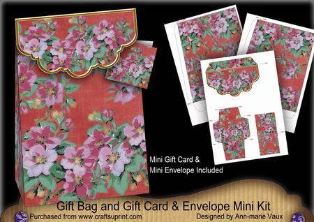 Dark Red Big Blossom Gift Bag Mini Kit, Gift Card & Envelope