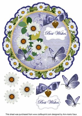 Classic Daisy Best Wishes 8in Doily Decoupage Topper