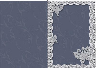 Muted Blue Lace Butterfly Scallop Blank Card