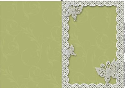Muted Green A5 Lace Butterfly Scallop Blank Card