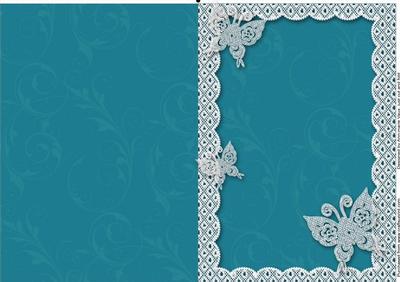 Teal A5 Lace Butterfly Scallop Blank Card