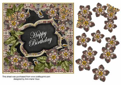 Black Met Fleur Happy Birthday 7in Fancy Decoupage Topper