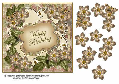 Cream Met Fleur Happy Birthday 7in Fancy Decoupage Topper