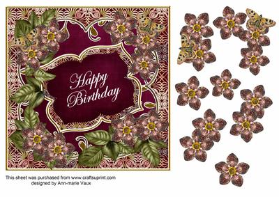 Hot Pink Met Fleur Happy Birthday 7in Fancy Decoupage Topper