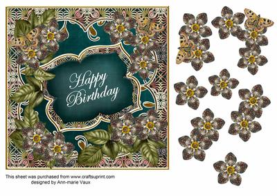 Peacock Met Fleur Happy Birthday 7in Fancy Decoupage Topper