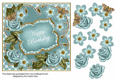 Teal Met Fleur Happy Birthday 7in Fancy Decoupage Topper