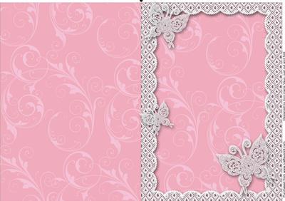 Pink A5 Lace Butterfly Scallop Blank Card