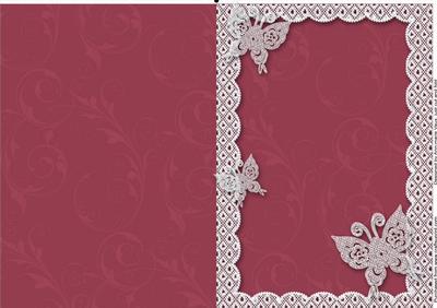 Muted Rose A5 Lace Butterfly Scallop Blank Card