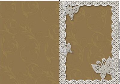 Muted Natural A5 Lace Butterfly Scallop Blank Card