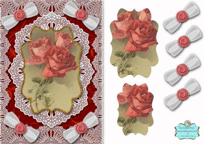 Red Roses A5 Lace Bracket Card Front Step by Step
