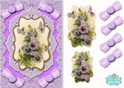 Purple Pansies A5 Lace Bracket Card Front Step by Step
