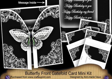 Black Butterfly Birthday Friend 3D Gatefold Butterfly Mkit