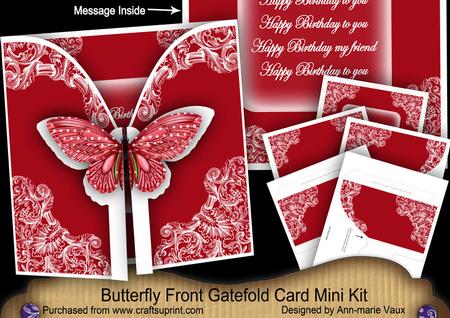 Red Butterfly Birthday Friend 3D Gatefold Butterfly Mkit