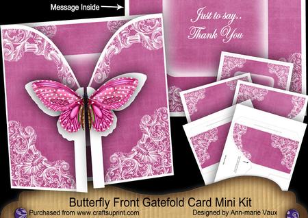 Cerise Butterfly Thank You 3D Gatefold Butterfly Mkit