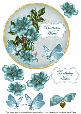 Dteal Wild Rose Birthday Wishes 7in Circle Decoupage Topper