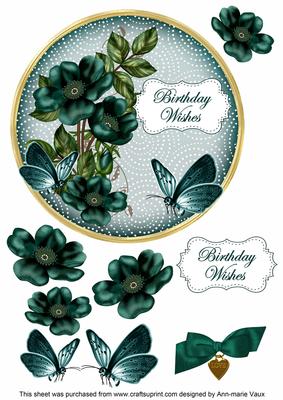 Peacock Wild Rose Birthdaywishes 7in Circle Decoupage Topper