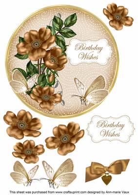 Vtea Wild Rose Birthday Wishes 7in Circle Decoupage Topper