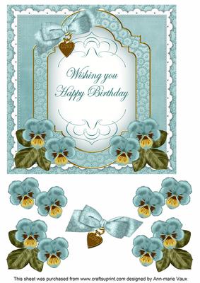Dteal Pansy Happy Birthday Fancy 7in Decoupage Topper