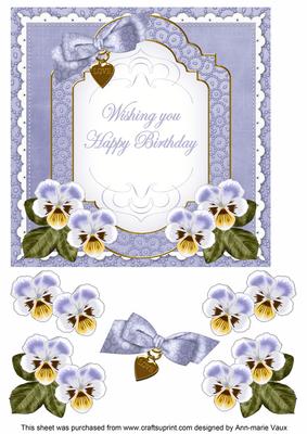 Blue Pansy Happy Birthday Fancy 7in Decoupage Topper