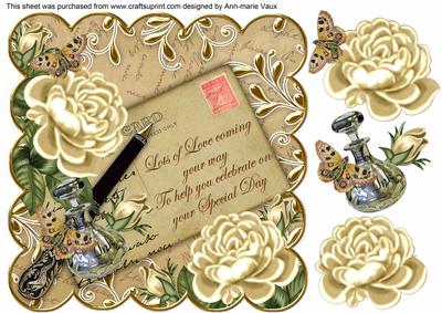 Cream Roses Special Day2 8in Scallop Decoupage Topper