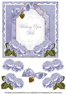 Pblue Rose Wish You Well Fancy 7in Decoupage Topper