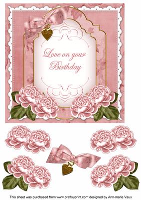 Pink Rose Love on Birthday Fancy 7in Decoupage Topper