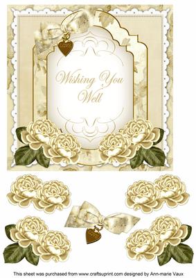 Cream Rose Wish You Well Fancy 7in Decoupage Topper
