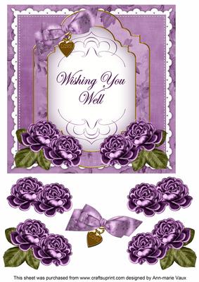 Purple Rose Wish You Well Fancy 7in Decoupage Topper